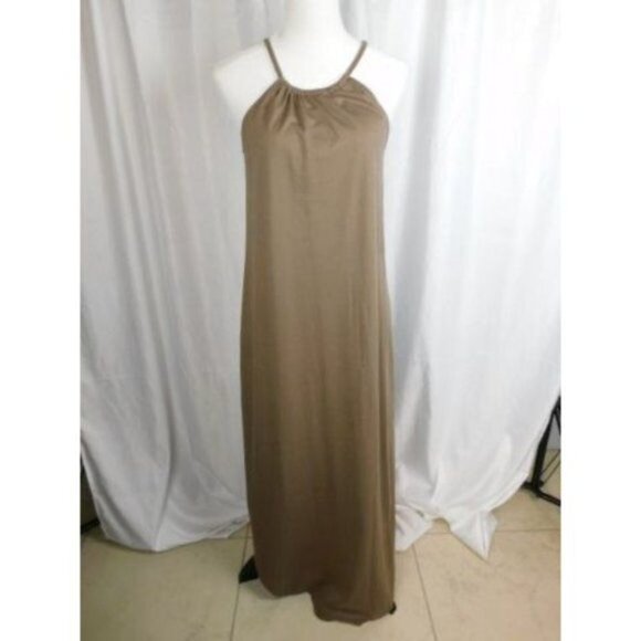 For G and PL Summer Side Slit Halter Maxi Dress NEW Khaki Brown SMALL - Picture 2 of 4